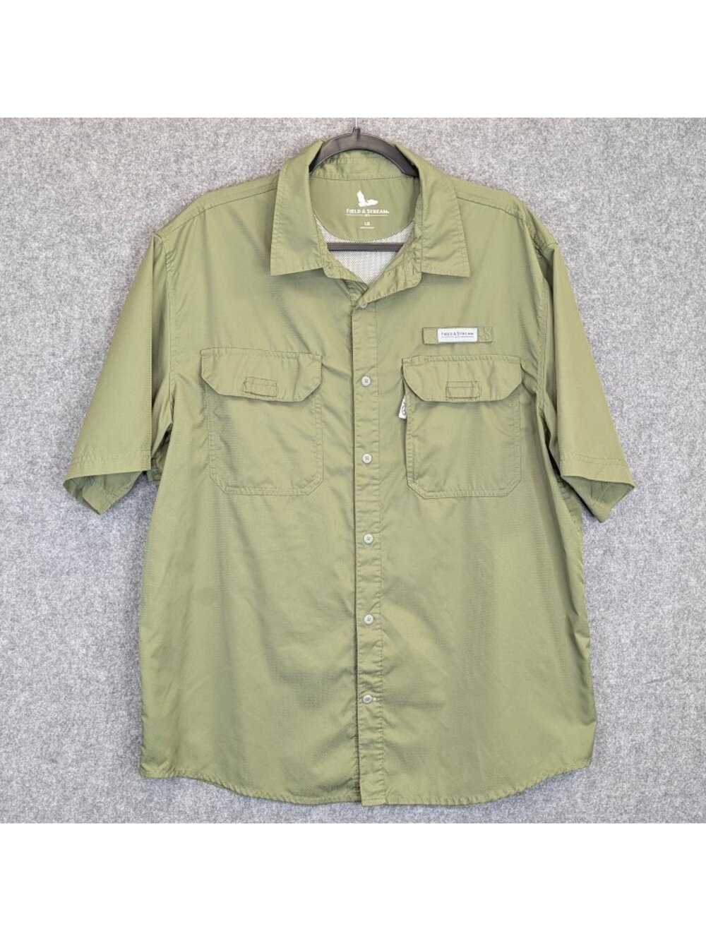 Field & Stream Mens Large Green Short Sleeve Button Down Fishing Shirt Outdoor